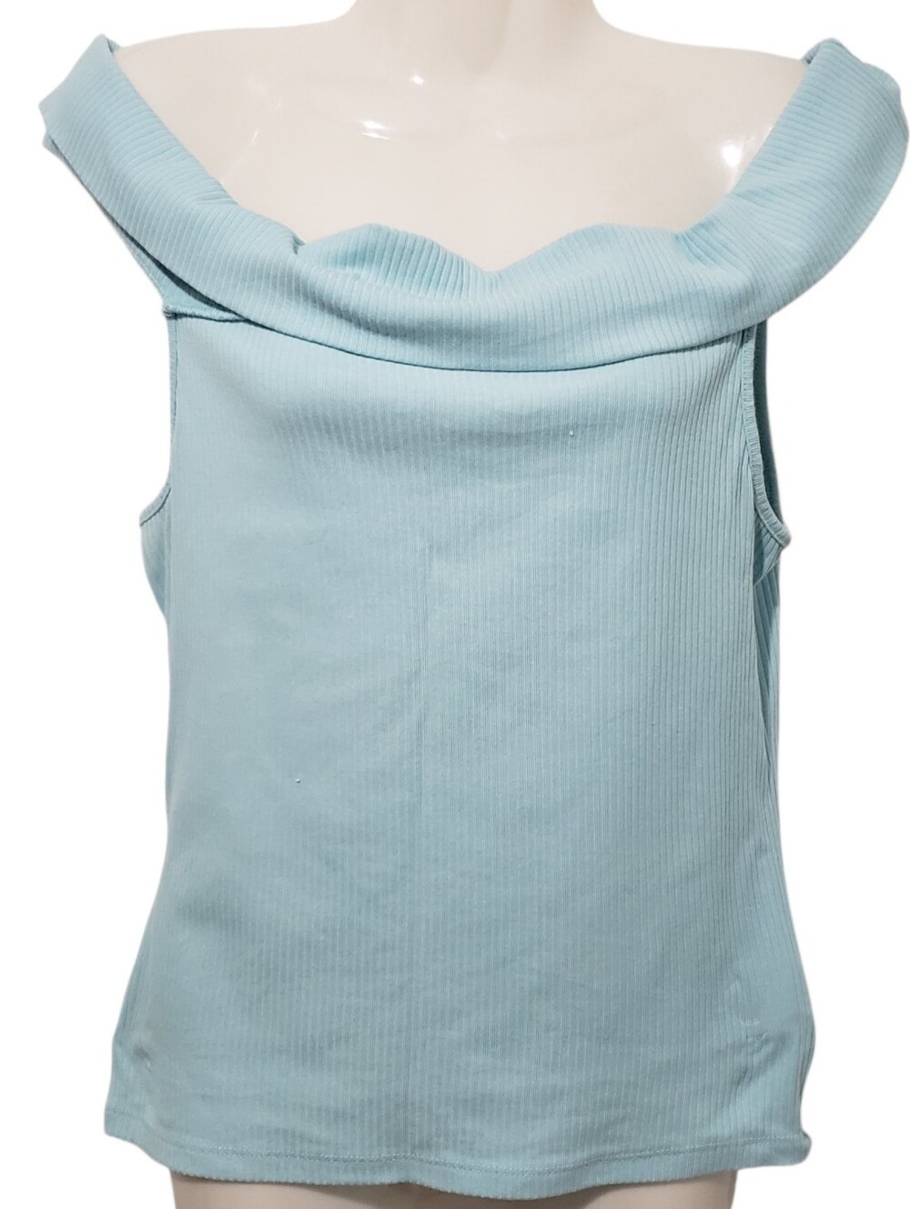 OLD NAVY Light Blue Off-Shoulder Ribbed Tank Top | Large